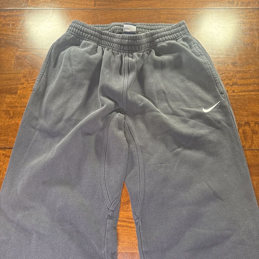 Vintage Nike Mens Size Small Black Open Hem Swoosh Sweatpants Track Pants Fleece